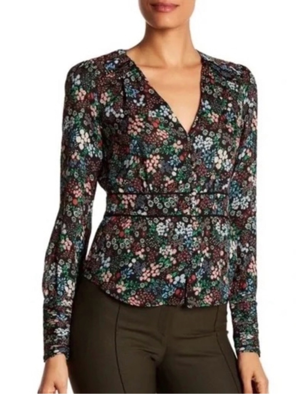 Veronica beard Ripley ruched floral silk blouse
